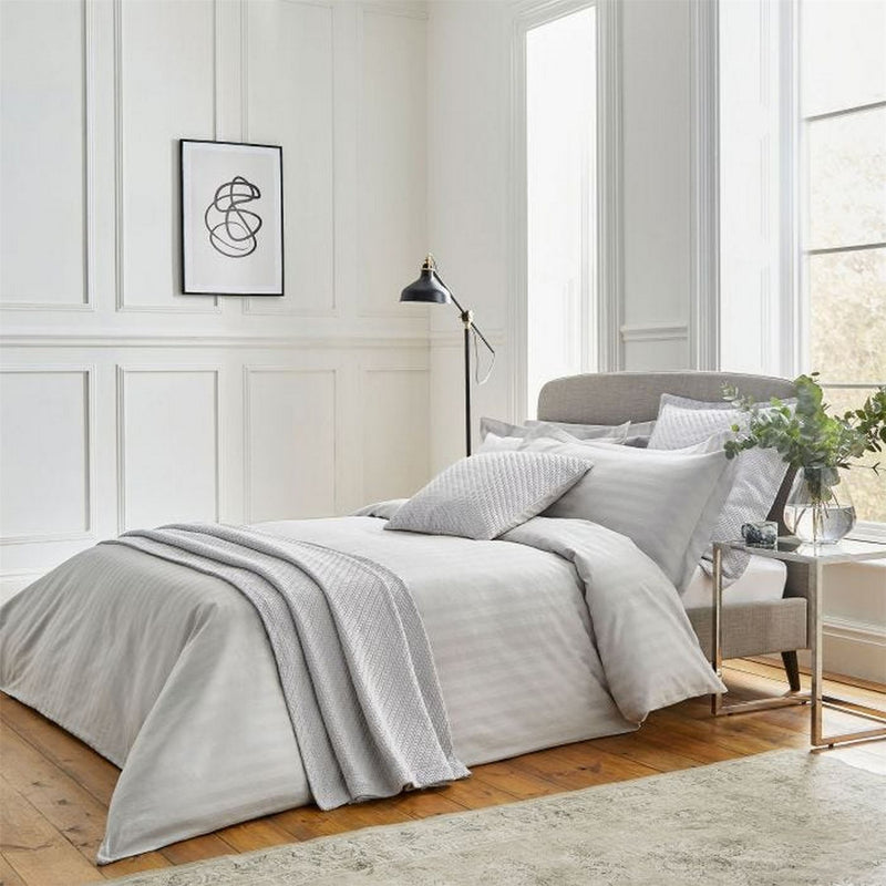 Adan Fine Linens Striped Cotton Bedding in Silver Grey