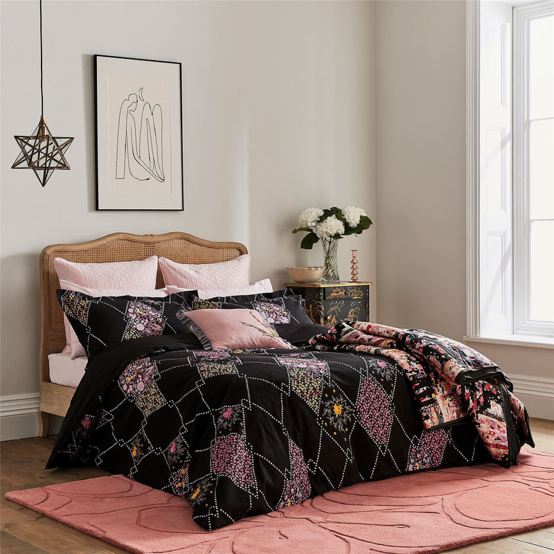 Diamonds Floral Bedding Duvet Cover and Pillowcase by Ted Baker in Black