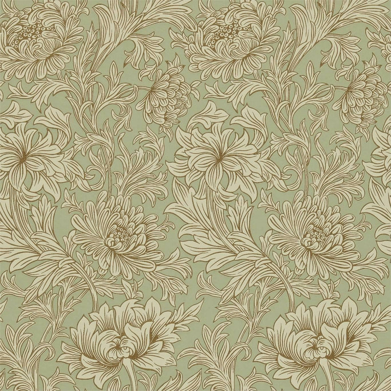 Chrysanthemum Toile Wallpaper 104 by Morris & Co in Eggshell Gold