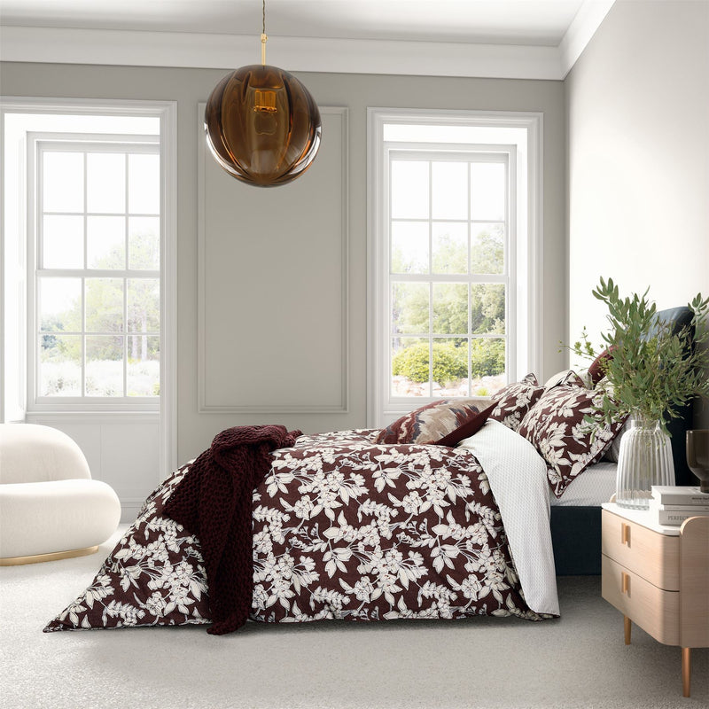 Aris Floral Bedding by Bedeck of Belfast in Mulberry Red
