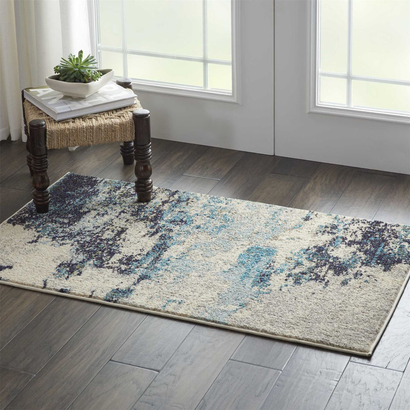 Celestial Abstract Hallway Runner Rug CES02 In Ivory Blue by Nourison