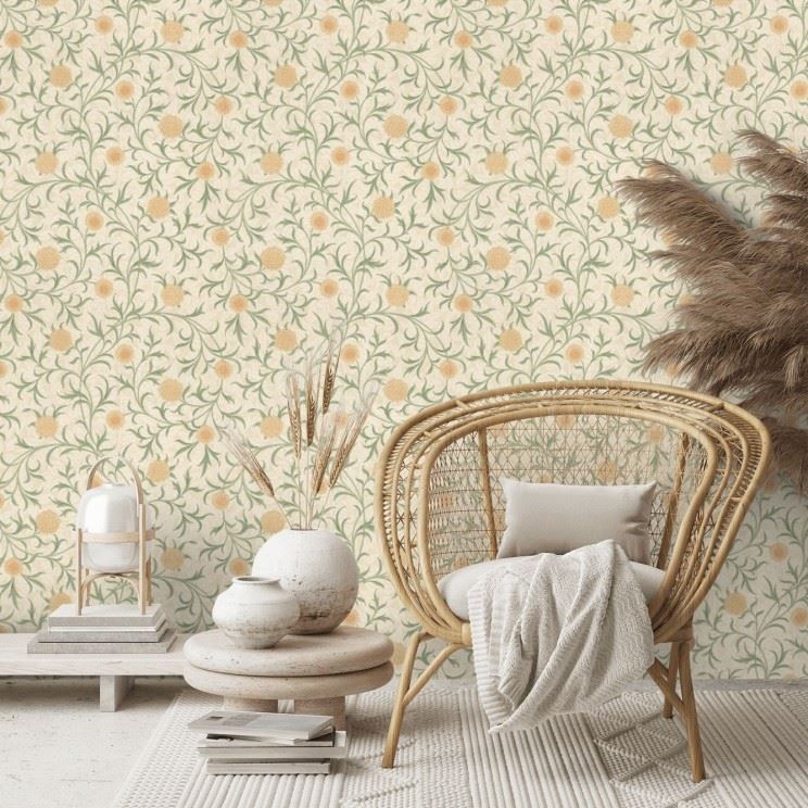 Scroll Floral Wallpaper 210365 by Morris & Co in Thyme Pear