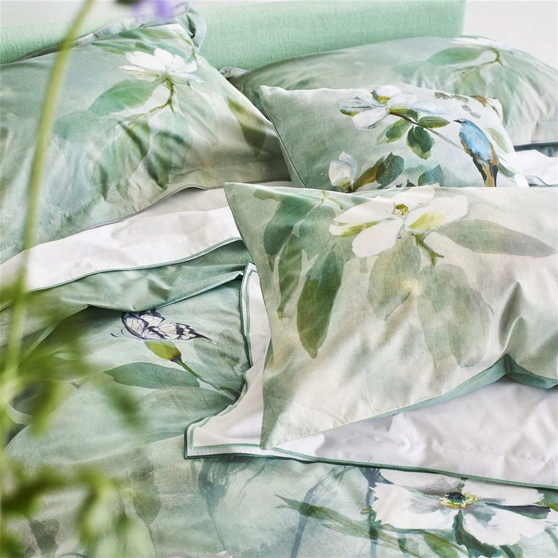 Kiyosumi Floral Duvet Cover and Pillowcase in Celadon Green by Designers Guild Bedding