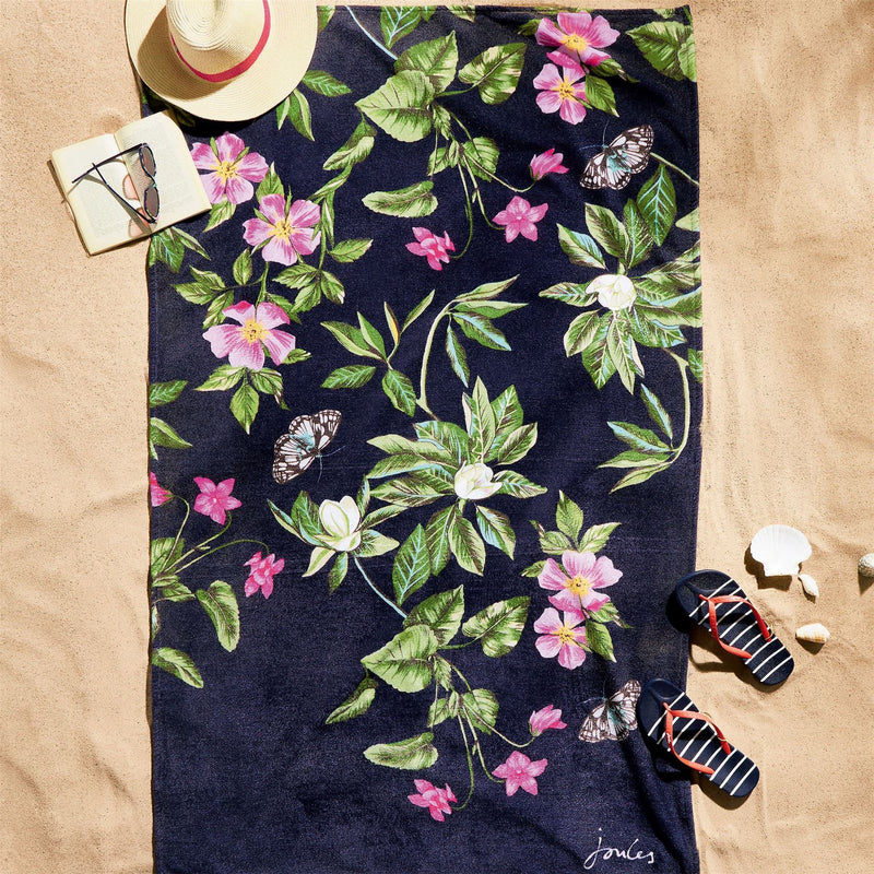 Botanical Floral Beach Towel by Joules in Navy Blue