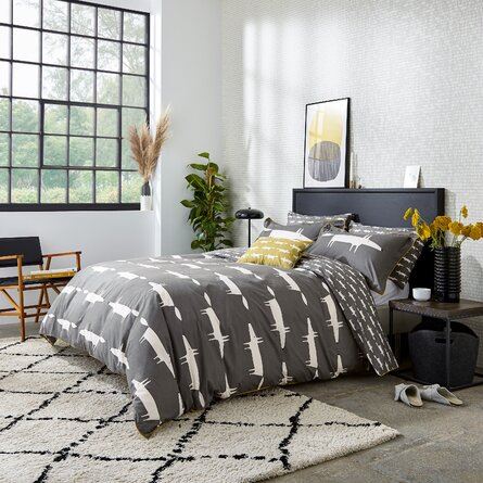 Mr Fox Bedding and Pillowcase By Scion in Charcoal Grey