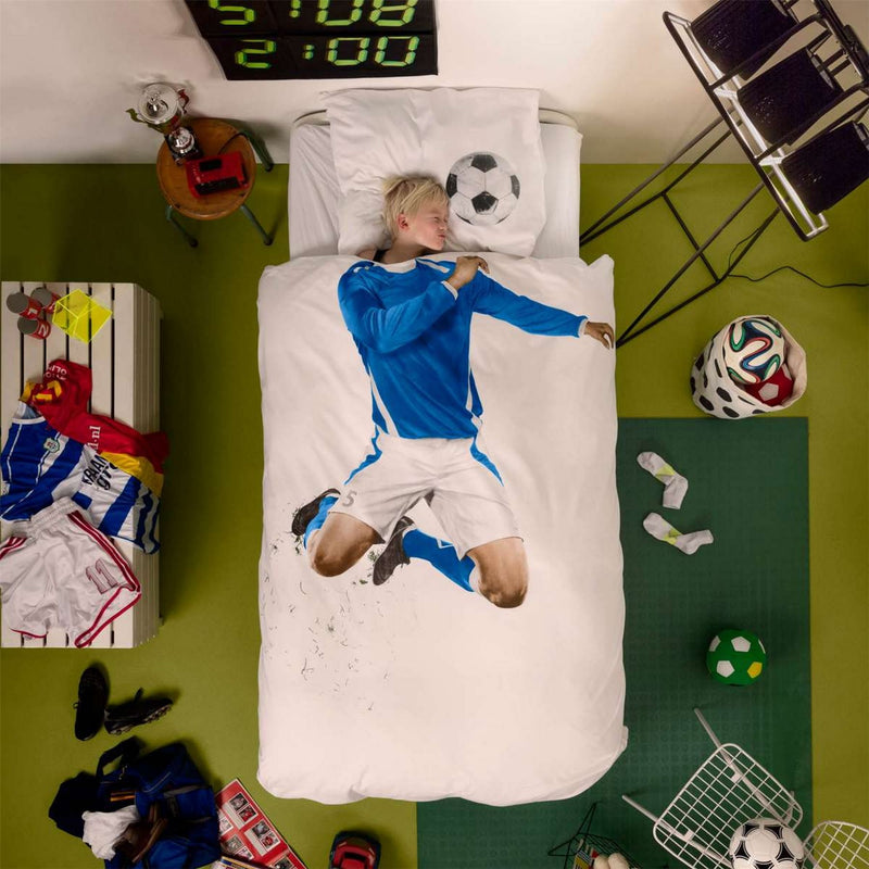 Soccer Champ Football Cotton Kids Bedding in Blue