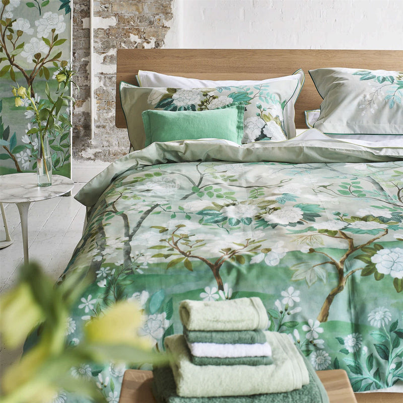 Fleur Orientale Duvet Cover and Pillowcase in Celadon Green By Designers Guild Bedding