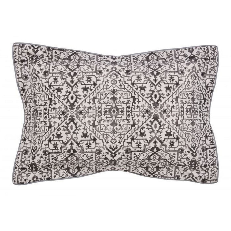 Dhaka Tribal Geometric Cotton Bedding in Charcoal Grey