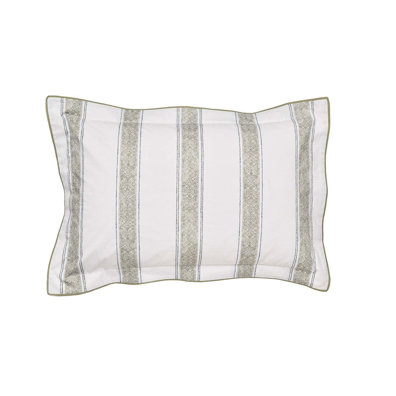 Yuna Striped Geometric Cotton Bedding in Sage Green White