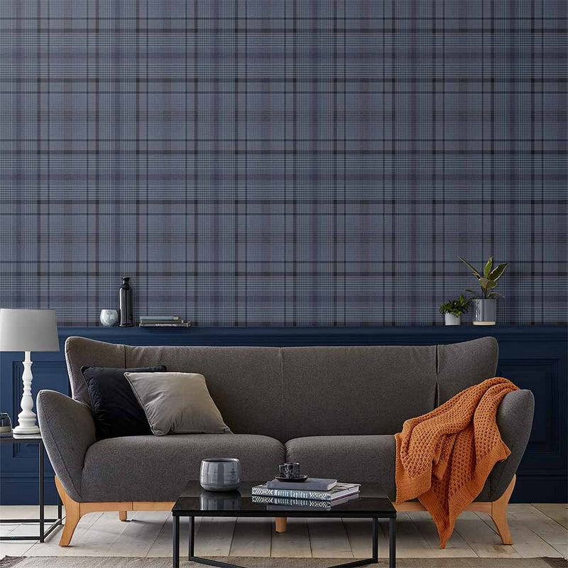 Heritage Plaid Wallpaper 107595 by Graham & Brown in Blue