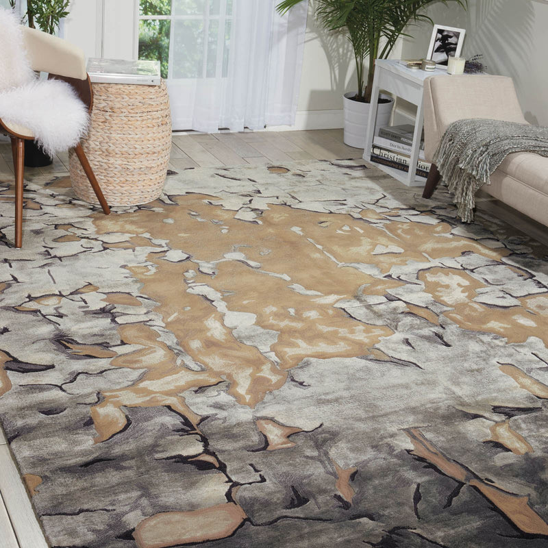 Prismatic Modern Abstract Rugs PRS02 by Nourison in Beige and Silver Grey