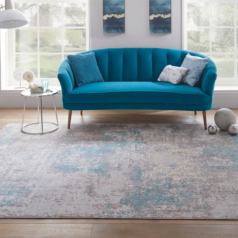 Rossa ROS03 Abstract Rug by Concept Loom in Teal Blue