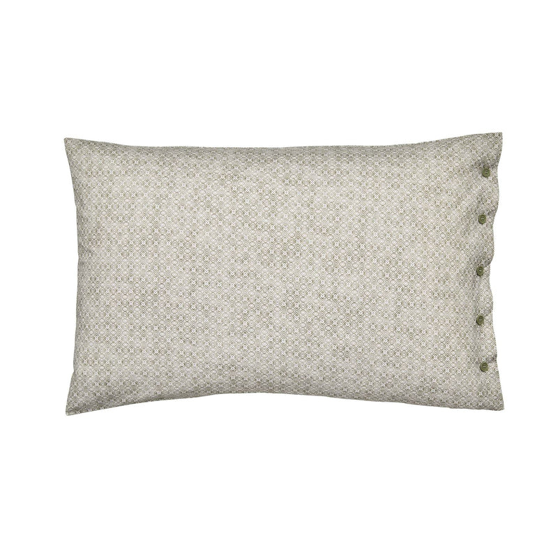 Yuna Striped Geometric Cotton Bedding in Sage Green White