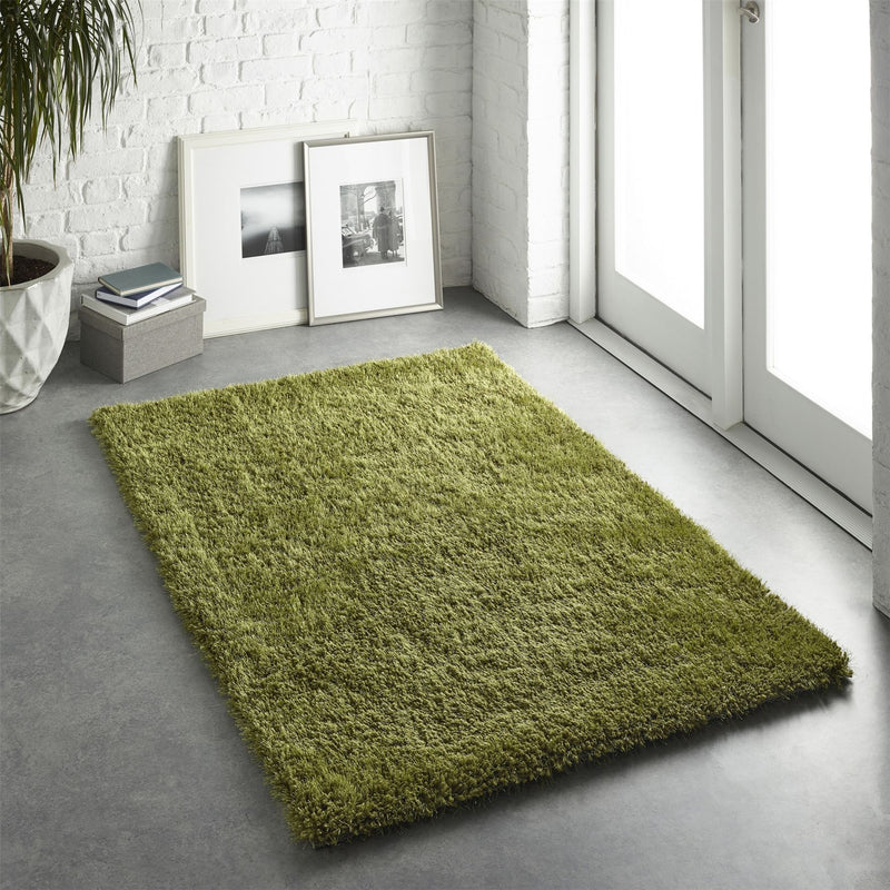 Chicago Shaggy Modern Plain Rugs in Olive