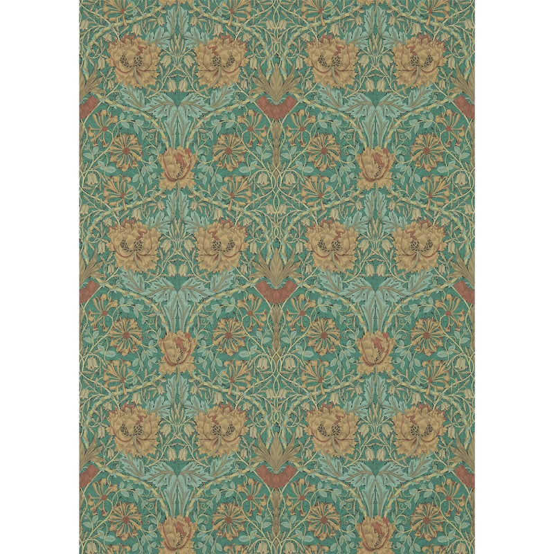 Honeysuckle and Tulip 214704 Wallpaper by Morris & Co in Emerald Russet
