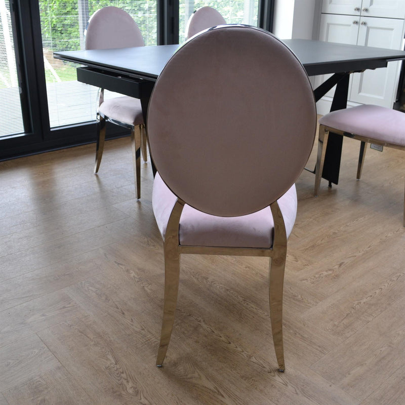 Caspian Round Back Soft Pink Velvet Dining Chair
