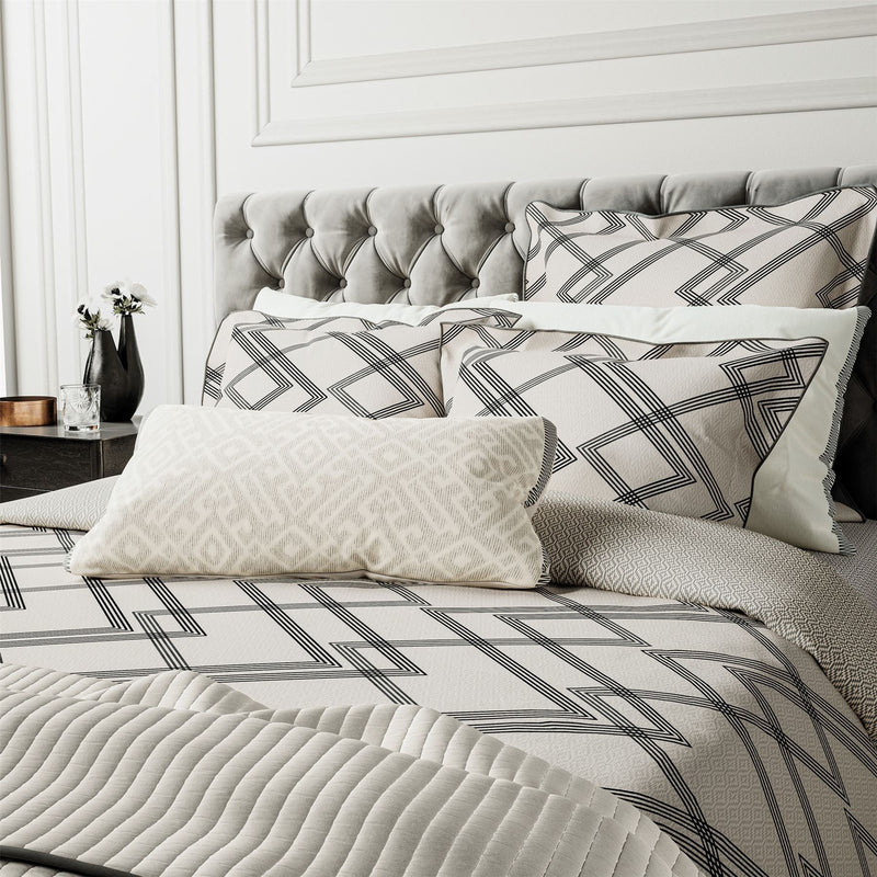 Emani Geometric Bedding by Bedeck of Belfast in Chalk Charcoal Grey