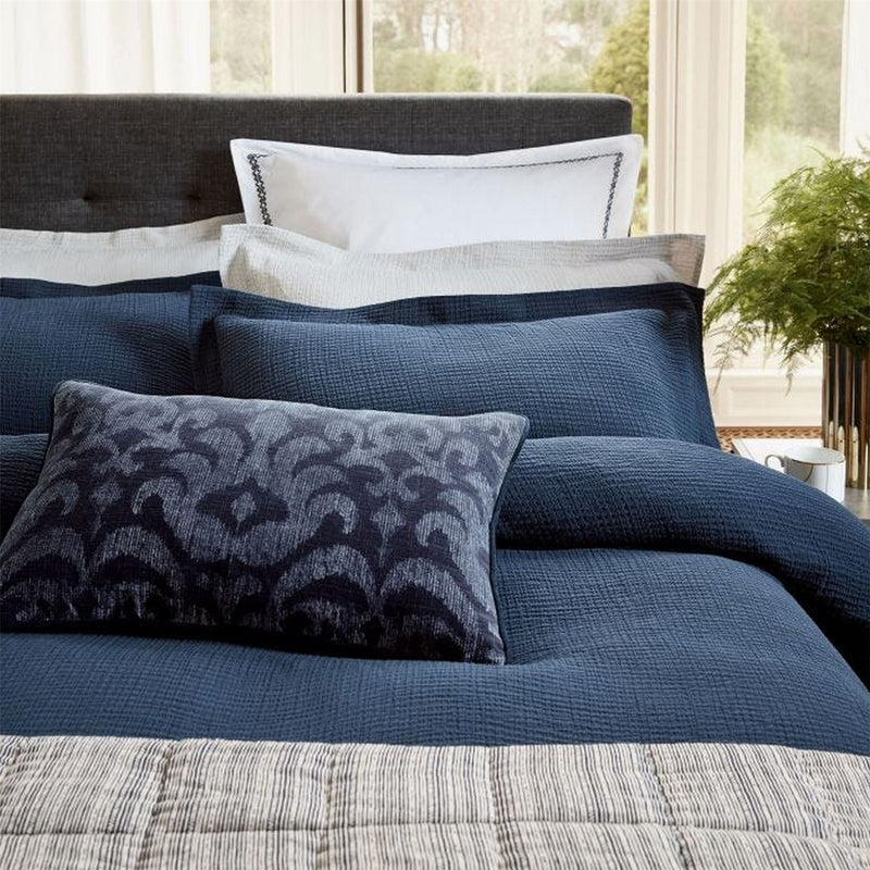 Nika Plain Textured Cotton Bedding in Midnight Blue