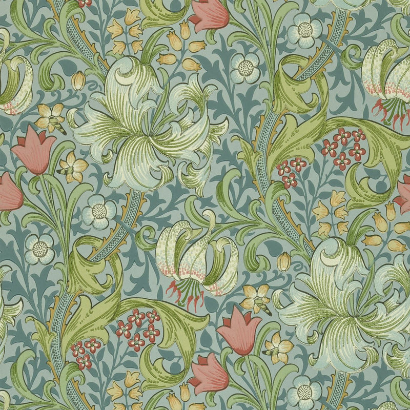 Golden Lily Wallpaper 3103 by Morris & Co in Mineral Blue