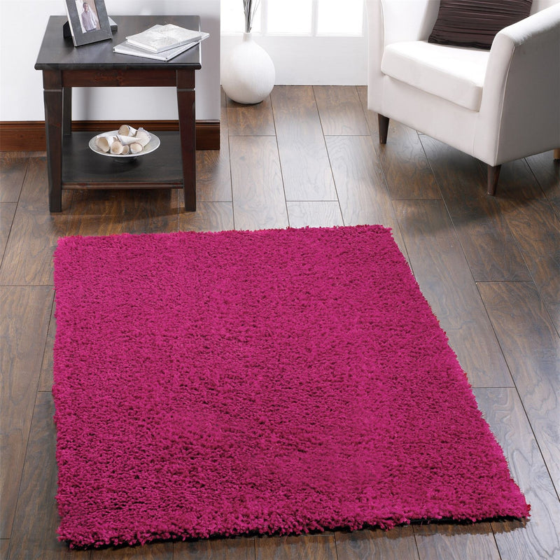 Chicago Shaggy Modern Plain Rugs in Pink