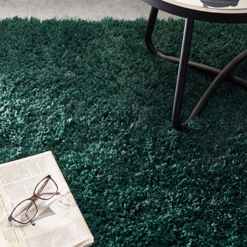 Chicago Shaggy Modern Plain Rugs in Forest Green