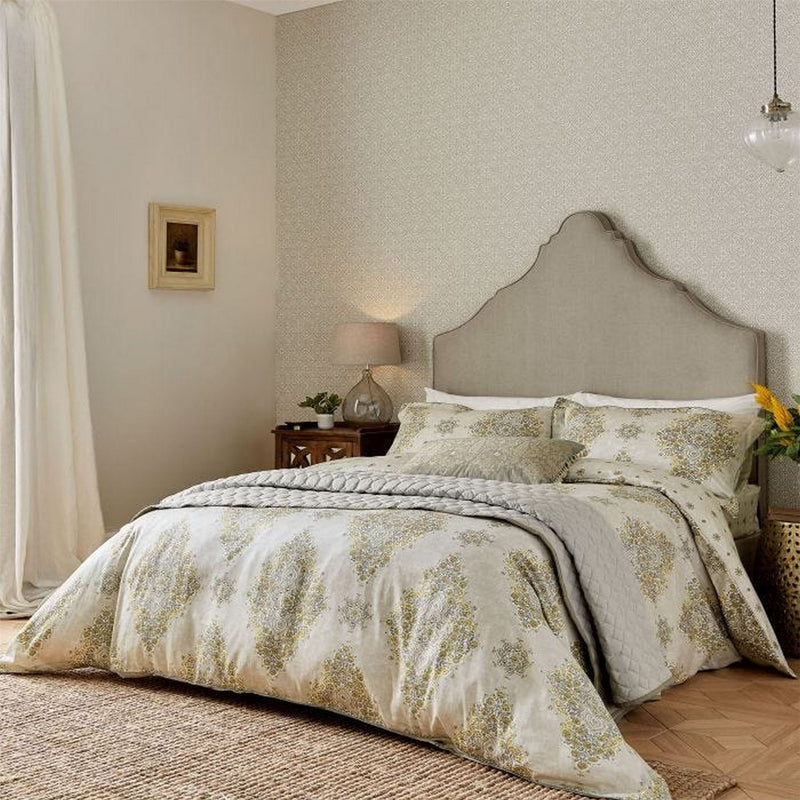 Siam Diamond Designer Bedding and Pillowcase By Sanderson in Sumac Yellow Grey