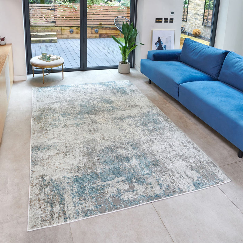 Rossa ROS03 Abstract Rug by Concept Loom in Teal Blue