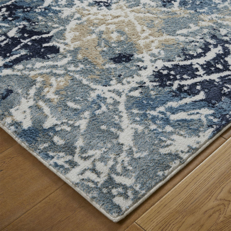 Zoe 2060 J Runner Rugs in Abstract Distressed Blue Multi