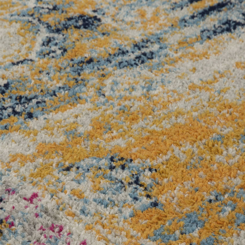 Gilbert 2061 X Traditional Distressed Runner Rugs in Blue Grey Mustard