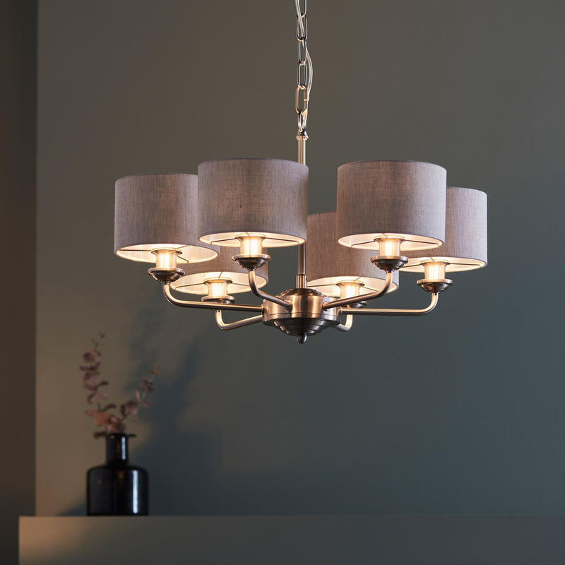 Halliday Chrome 6 Multi Pendant Light with Natural Linen Shades