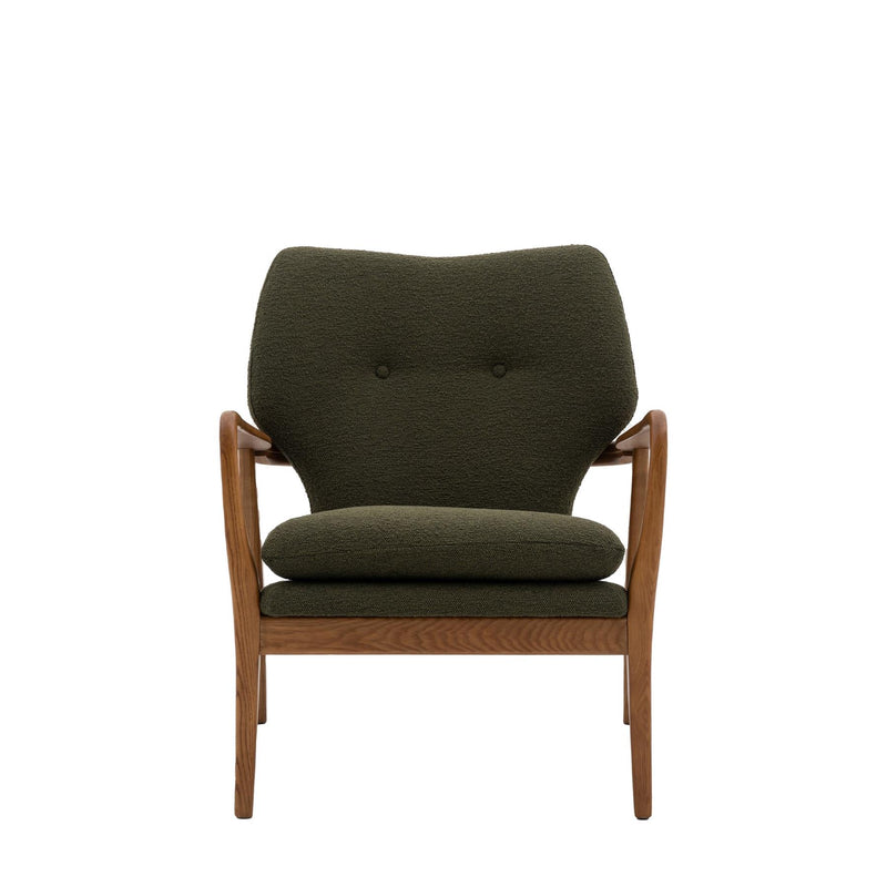 Olsen Green Armchair with Solid Oak Wood Legs