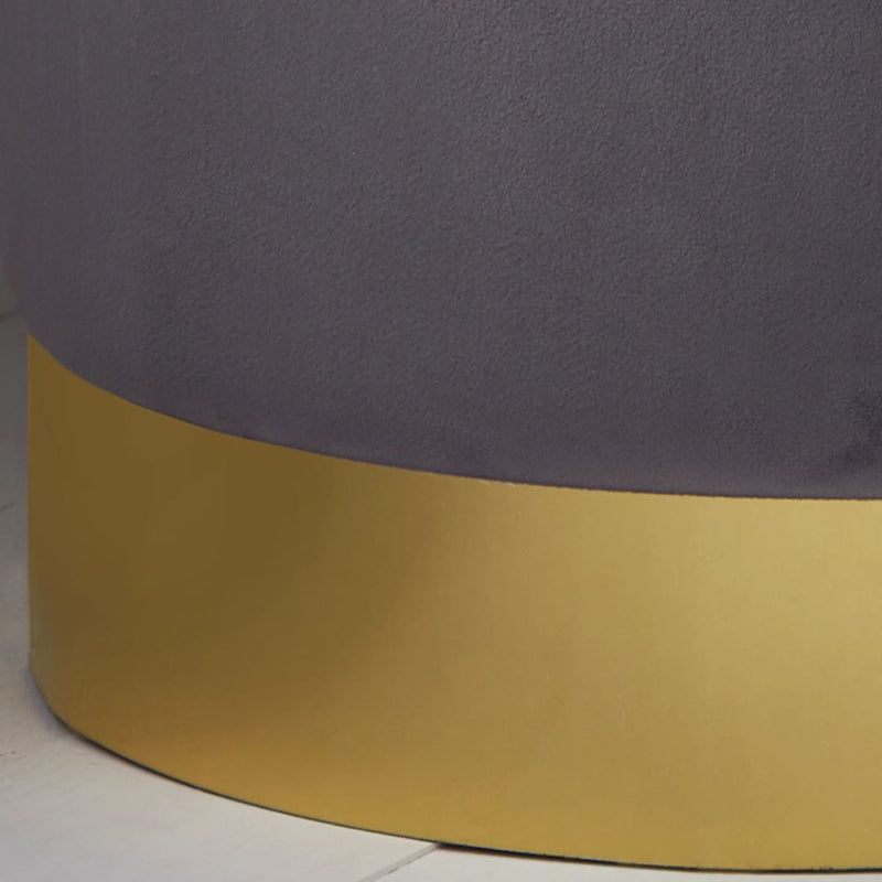 Eleanor Round Grey Velvet Stool with a Gold Finish