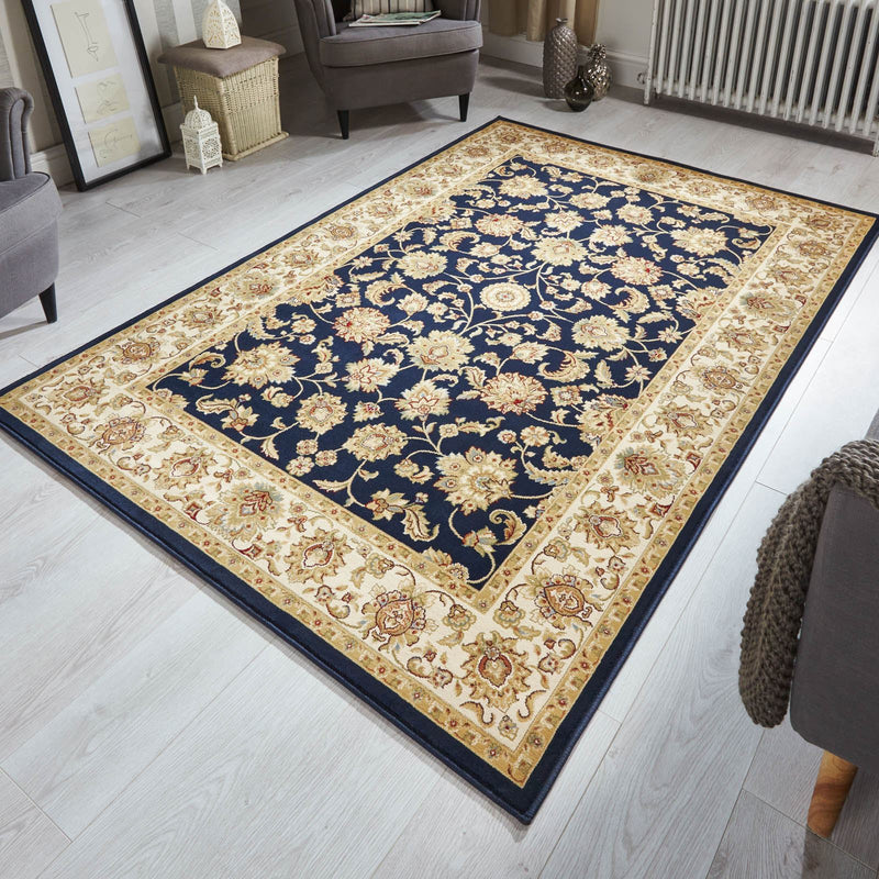 Kendra Traditional Bordered Rugs 3330B in Navy Blue