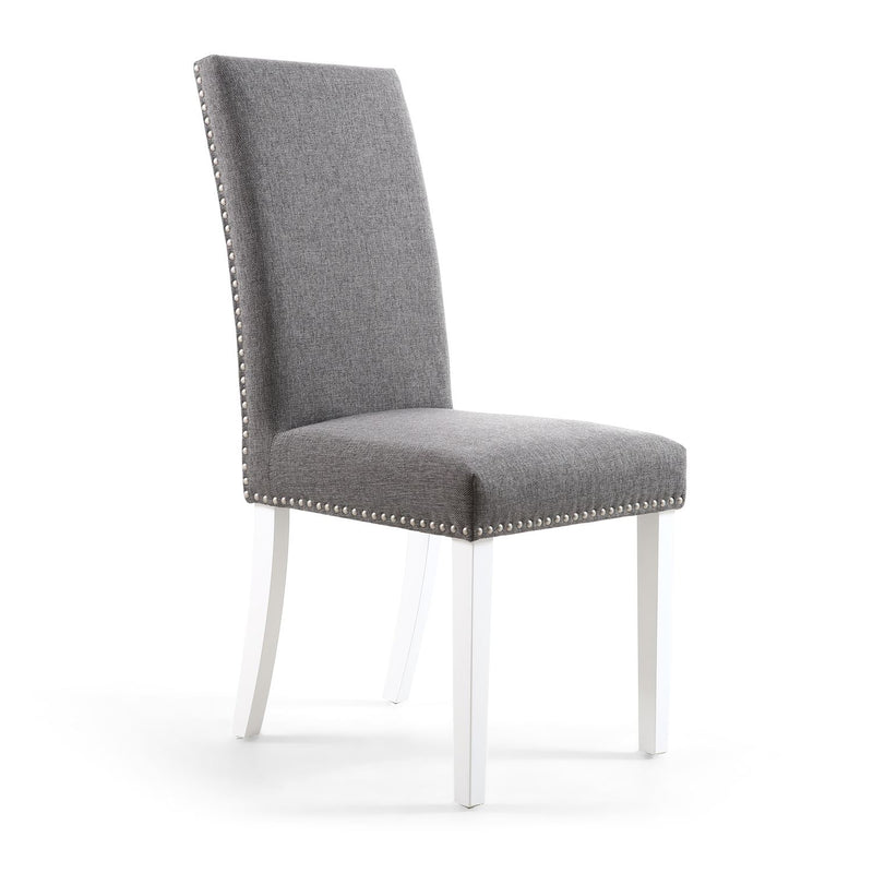 Ronda Stud Detail Linen Effect Steel Grey Dining Chair with White Legs