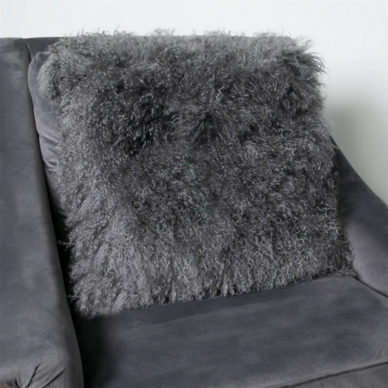 Heidi Curly Tibetan Sheepskin Cushion in Grey