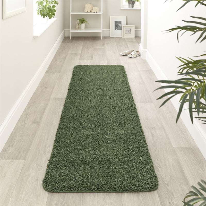Buddy Washable Hallway Runner Rugs in Forest Green