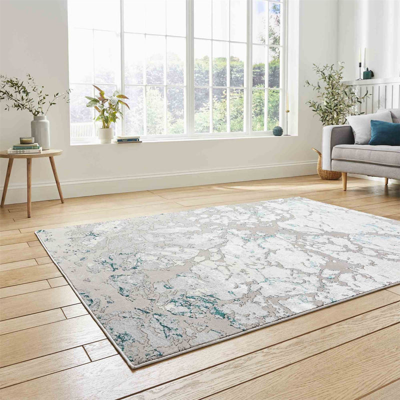 Apollo 2677 Modern Abstract Distressed Rugs in Grey Green