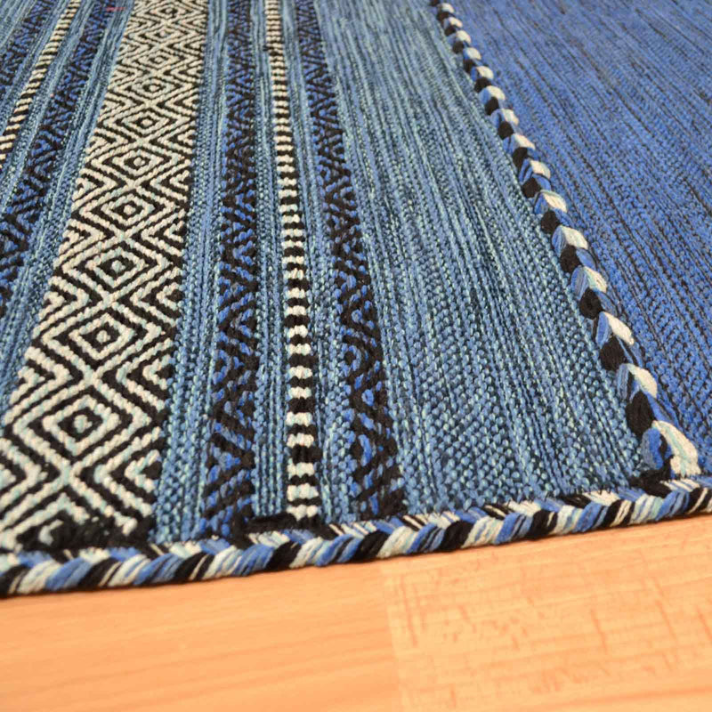 Kelim Flatweave Rugs with Tassels in Blue