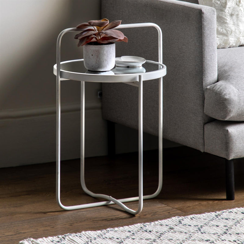 Runa Glass Top Side Table in White