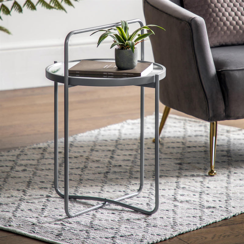 Runa Glass Top Side Table in Grey