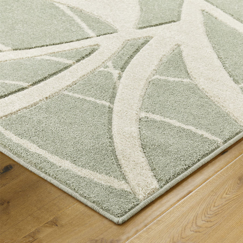 Portland 57 G Abstract Carved Runner Rugs in Green Cream