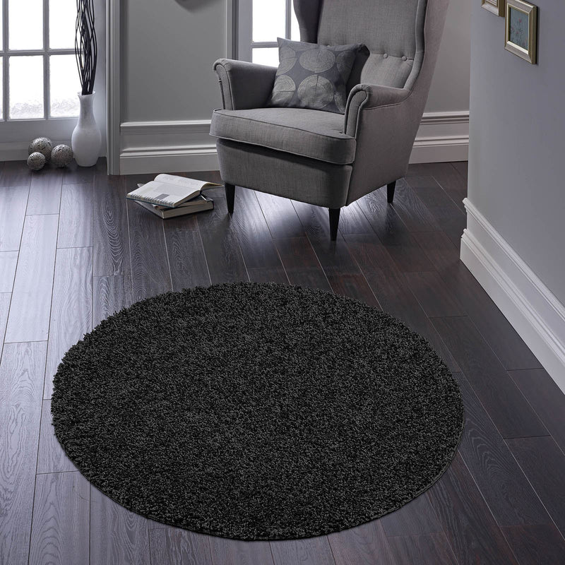 Buddy Washable Round Circle Rugs in Black
