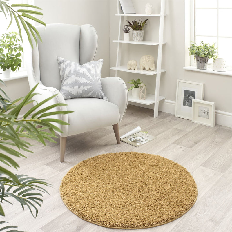 Buddy Washable Round Circle Rugs in Ochre
