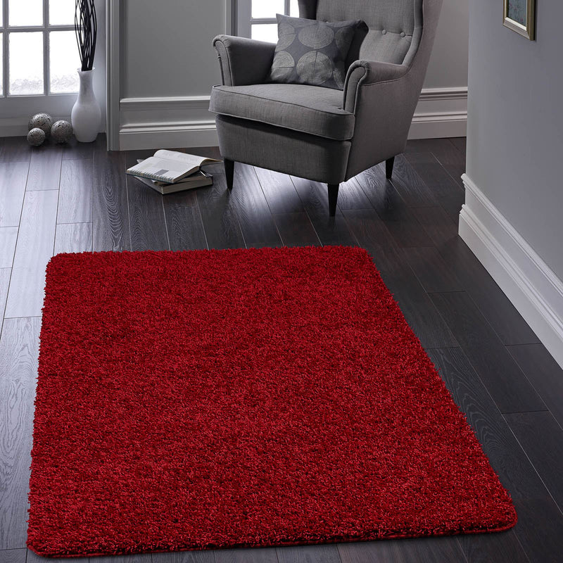 Buddy Washable Plain Rugs in Red