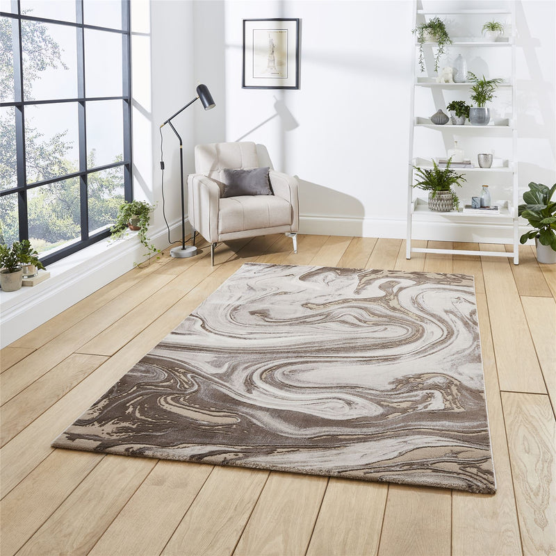 Florence 50031 Marble Modern Rugs in Beige Silver