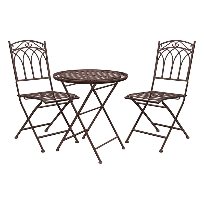 Francis Outdoor Metal Bistro Set Table and Chairs in Distressed Brown