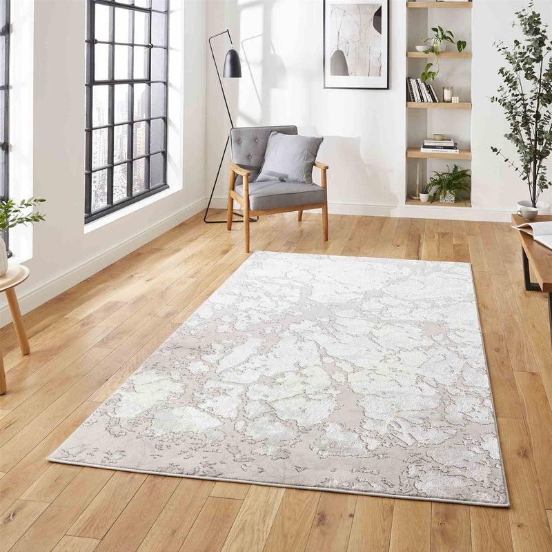 Apollo 2677 Modern Abstract Distressed Rugs in Grey Ivory White