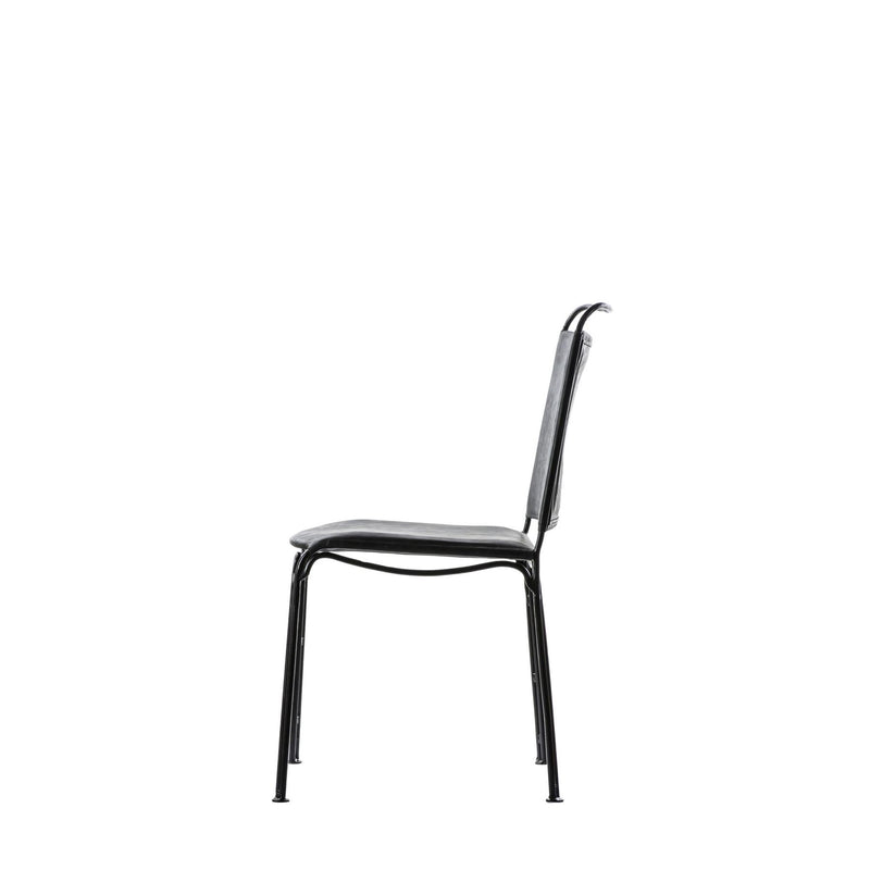 Penley Black Leather Dining Chair with Black Metal Legs set of 2