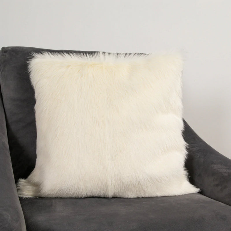 Florie Plain Goatskin Cushion in Ivory