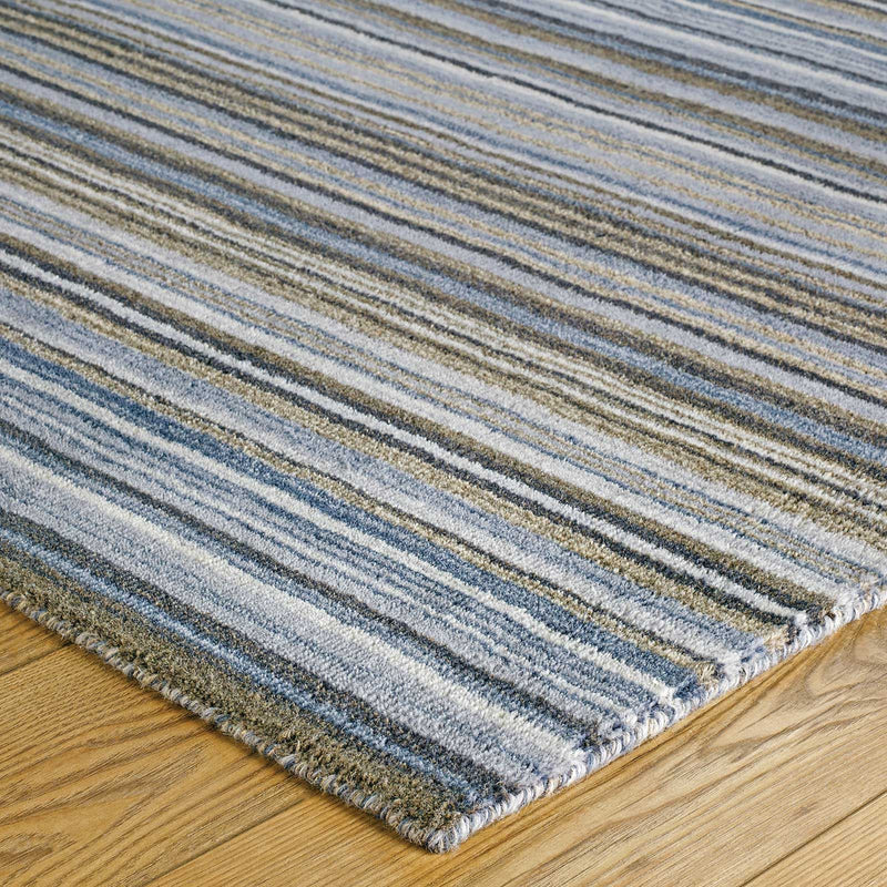 Carter Modern Stripe Wool Rugs in Grey